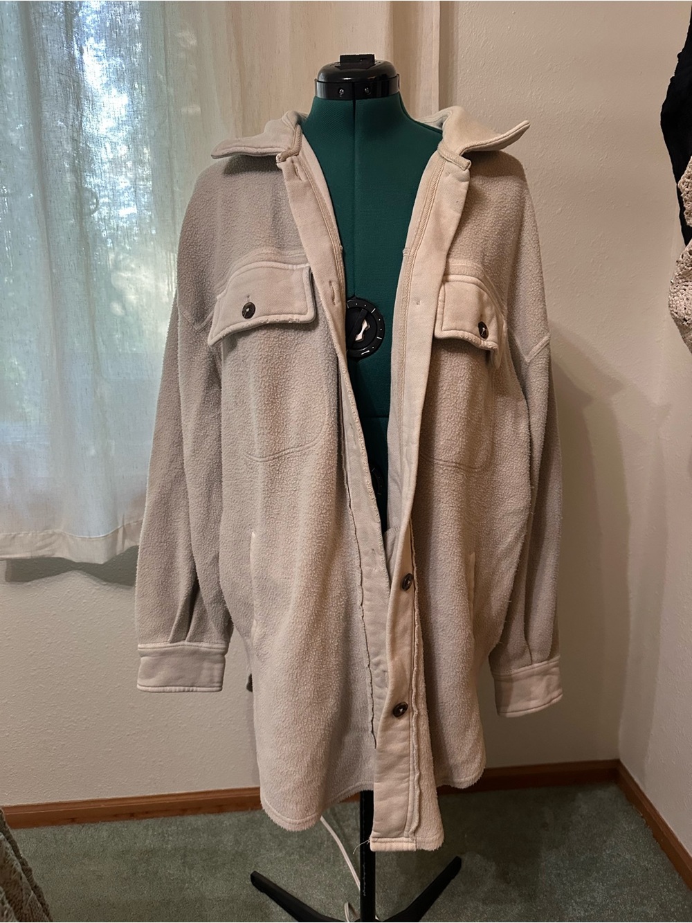 Free People Ivory Teddy Shacket with Chest Flap Pockets